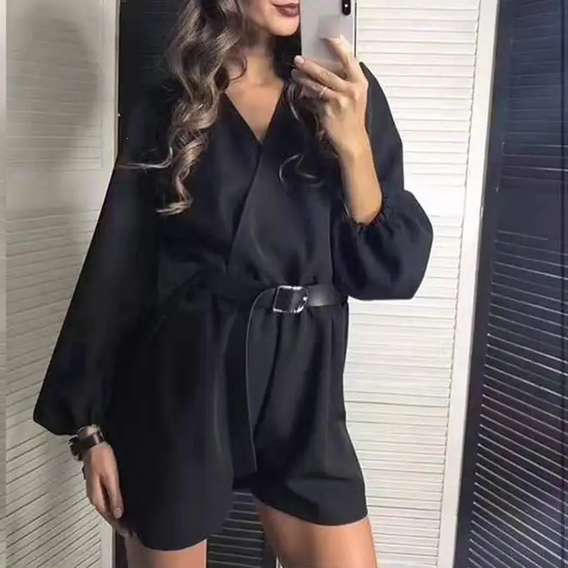 Сексуальный комбинезон с v образным вырезом и широкими штанинами Женские