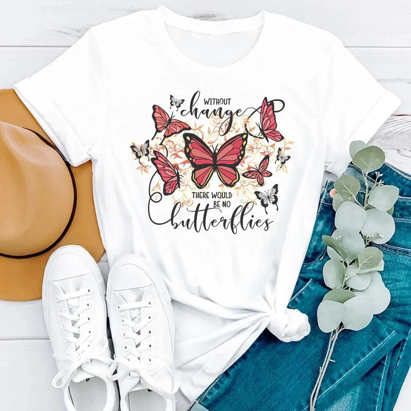 

ZOGANK Female Tee Tops 90s Watercolor Butterfly Style Summer Short Sleeve Women Fashion Clothes Print Tshirt Graphic T-shirt