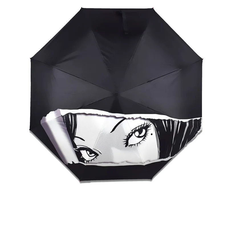

Anime Junji Ito Collection Horror Tomi UV-Blocker Rain Black Umbrella Folding full-automation Cosplay Prop
