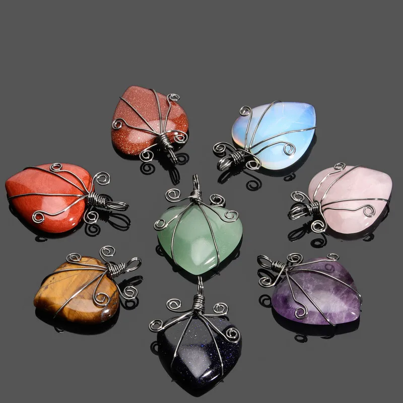 1pc Natural Austrian Crystal Stone Winding Elfin Hair Pendant Love Heart-shaped Pendant Jewelry Making DIY Necklace Accessories