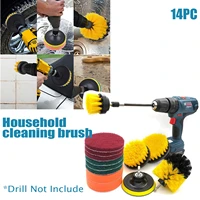 14pc electric drill brush tool kit all purpose cleaner auto tires tools bathroom kitchen surface round plastic scrubber brushes