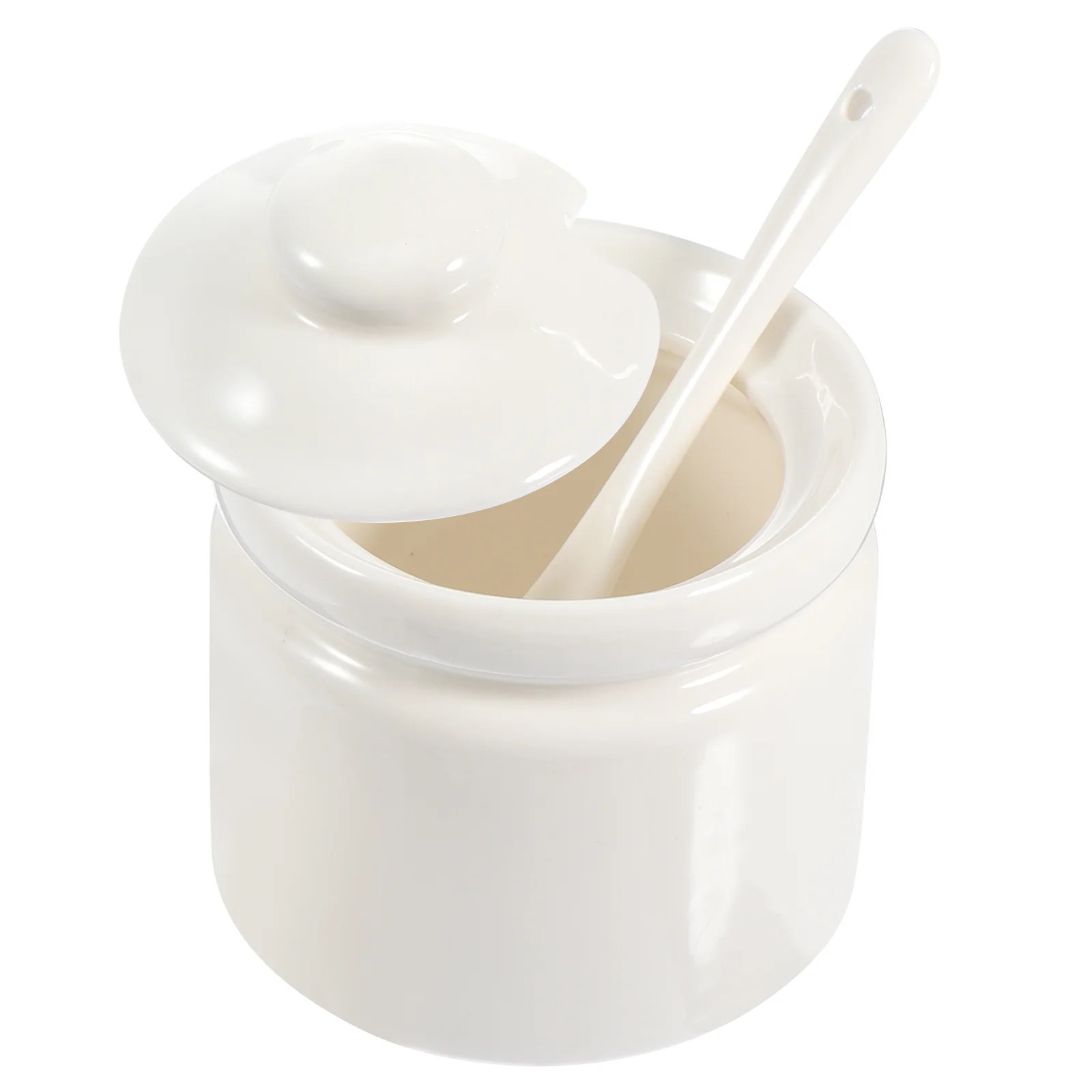 

1Pc Unique Coffee Candy Holder Sugar Packet Jar Ceramic Jar with Spoon (White)
