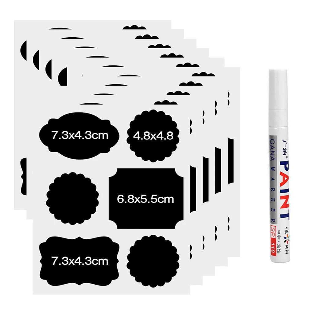 

60 Stickers / Pack of Blackboard Stickers with 1 Piece of White Chalk Marker for
