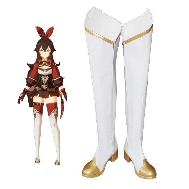 

New Game Genshin Impact Cosplay Shoes Genshin Impact Amber Cosplay Boots Carnival Halloween Women Shoes Size 35-48