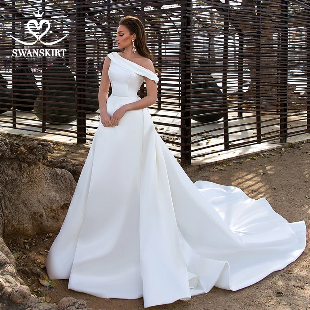 Элегантное свадебное платье Swanskirt с открытыми плечами атласное А-силуэт шикарные свадебные платья под заказ размера плюс Vestido de noiva F301