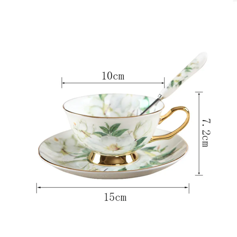 

Creative Bone China Coffee Cup Ceramic Tea Cup with Saucer and Spoon Set European Pastoral Espresso Mug For Gift Party Drinkware