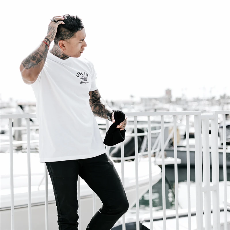 Мужская спортивная тренировочная хлопковая футболка с коротким рукавом мужская