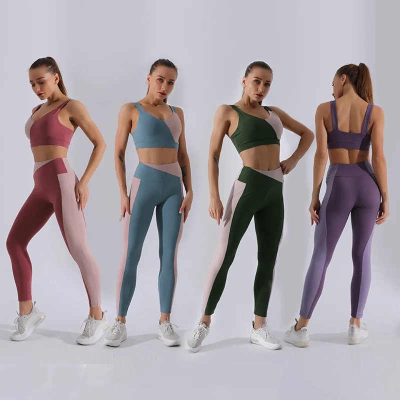 

2 Piece Set Women Yoga Sets Patchwork Sports Clothing Fitness Set Sports Bra&gym Leggings Gym Sets Workout Clothing