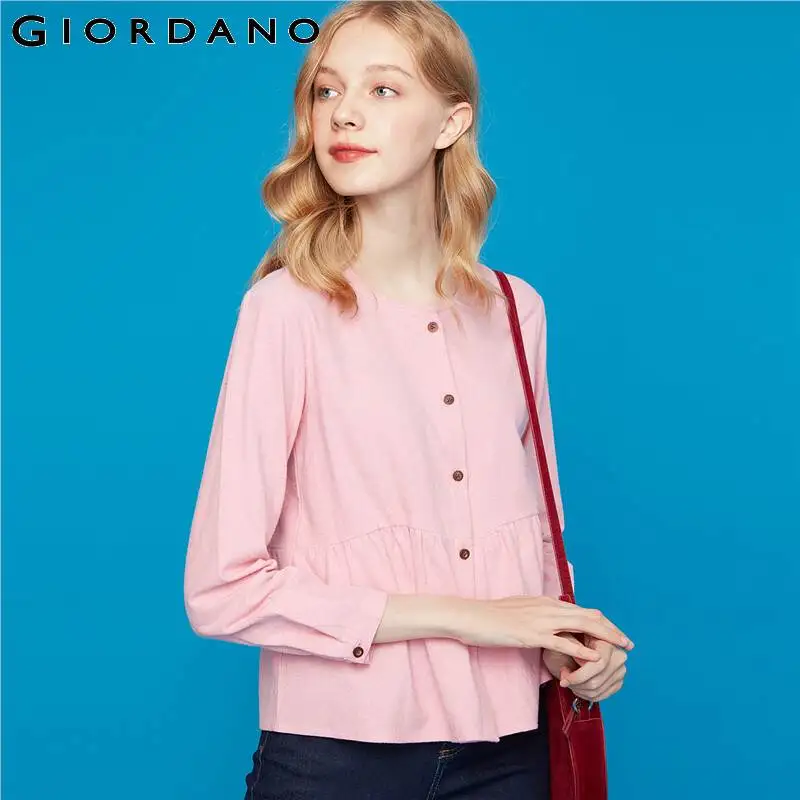 Giordano женская блузка с оборками на подоле фланелевая рубашка пуговицах спереди