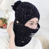 new women balaclava knitted winter hats for female thick mask skullies beanies warm caps for girls ladies snow cap scarf