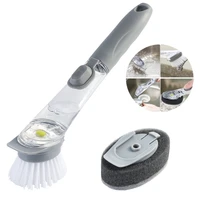 kitchen cleaning brush scrubber dish bowl washing sponge with refill liquid soap dispenser kitchen pot cleaner tool