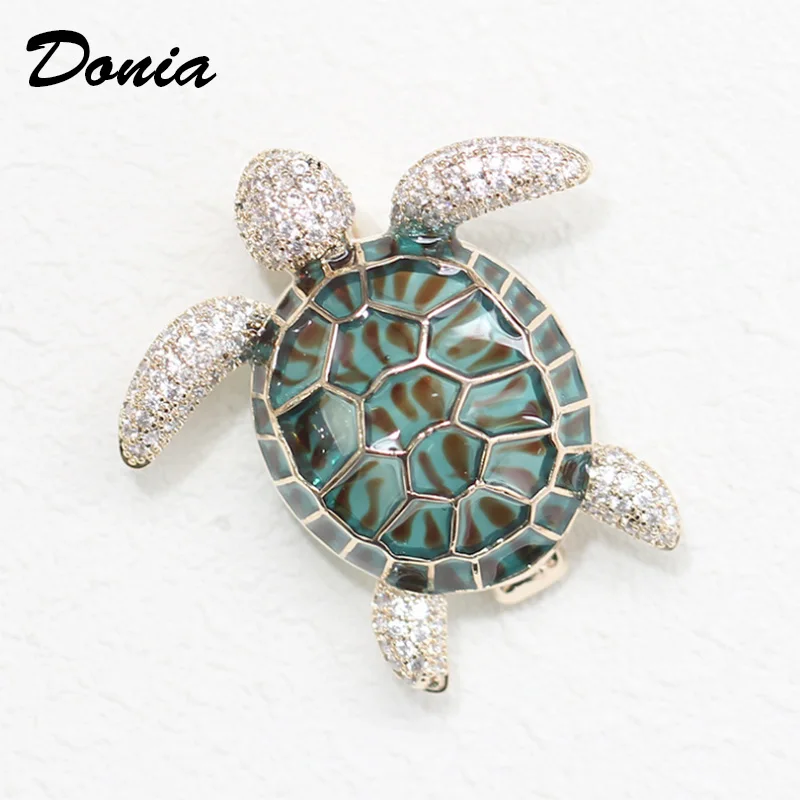 

Donia jewelry Fashionable Cute Four Colors Enamel micro-inlaid AAA zircon small turtle brooch men and women Turtles pins needles