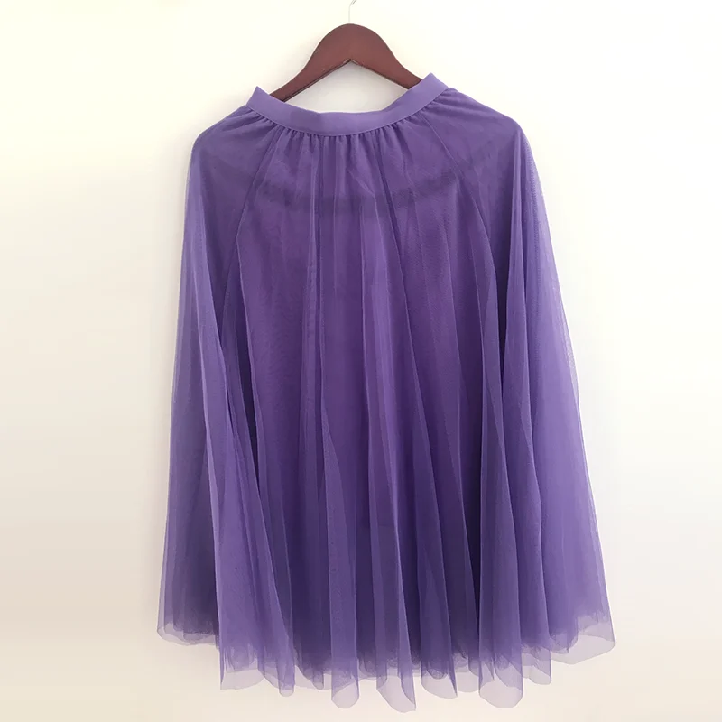 

Spring Summer Long Mesh Vintage Expansion Skirt Women Violet Purple Tulle Elastic Waist Beach Travel Ball Big Swing Skirts