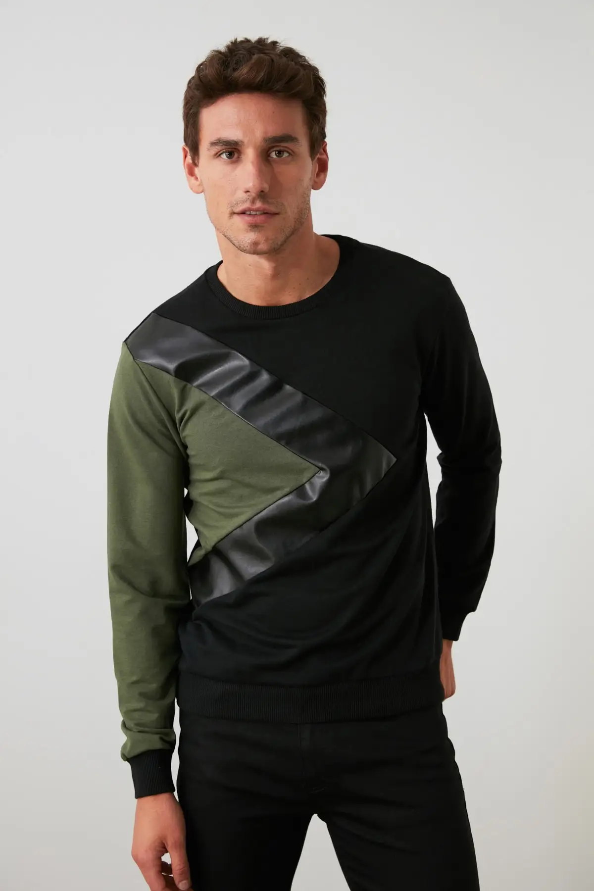 Trendyol черный Для Мужчин 'S ошейник с длинным рукавом кожаное изделие новое