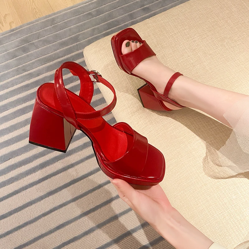 Летняя женская обувь на высоком каблуке 9 см платформе с открытым носком