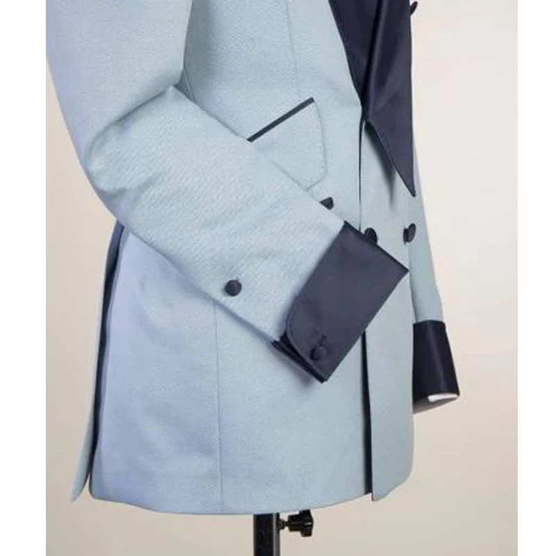

Double Breasted Casual Men Suits Slim Fit Light Blue Male Fashion Jacket with Pants 2 Piece Custom Wedding Tuxedo for Groom 2021