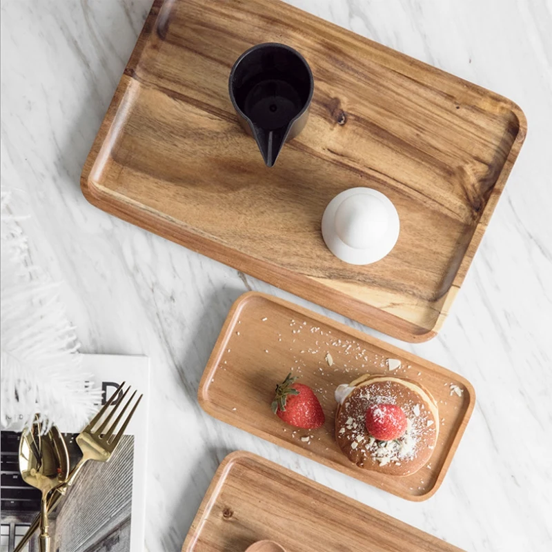 

Handmade Lovesickness Wood Solid Wood Pan Fruit Dishes Saucer Tea Tray Dessert Dinner Plate Tableware,4 Pack