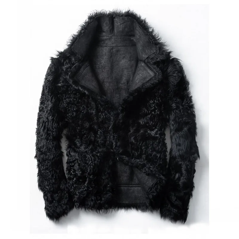 

Real Men Lapel Shearling Leather Jacket Winter Thick Biker Lamb Fur Coat Military Natural Fur Jackets Outerwear Oversize 4XL