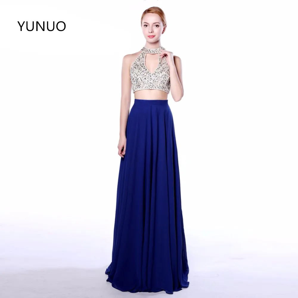YUNUO 100% Настоящее фото длинное Королевское синее 2021 линия укороченный топ Молния