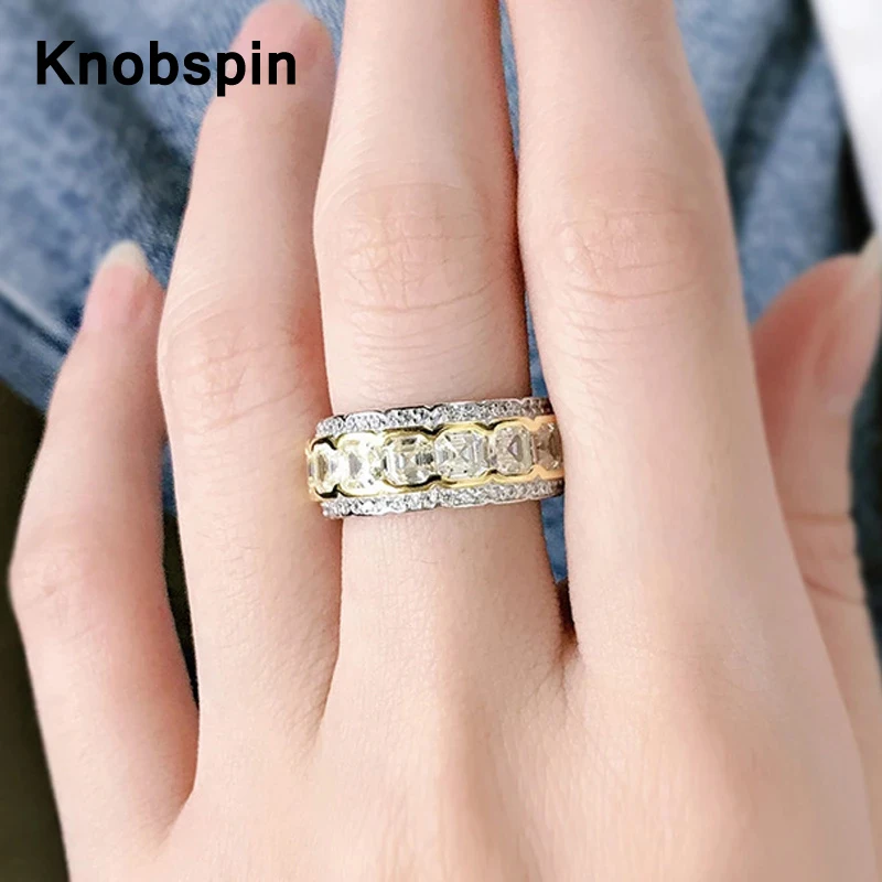 

Knobspin Luxury 100% 925 Sterling Silver Sparkling High Carbon Diamond White Gold Rings For Women Top Quality Fine Jewelry Gift