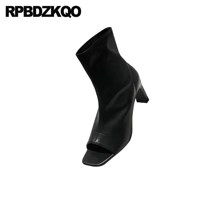 Ботинки женские на квадратном каблуке открытый толстый носок водонепроницаемые