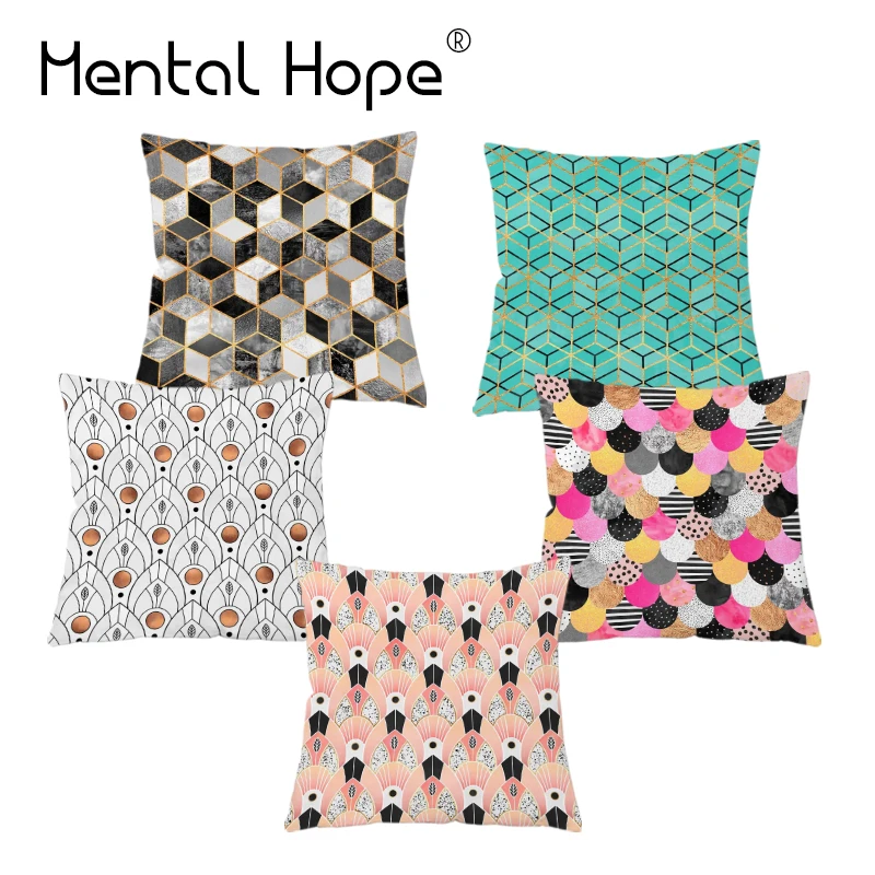 С принтом в клетку декоративная подушка для дивана из плюша с геометрическим