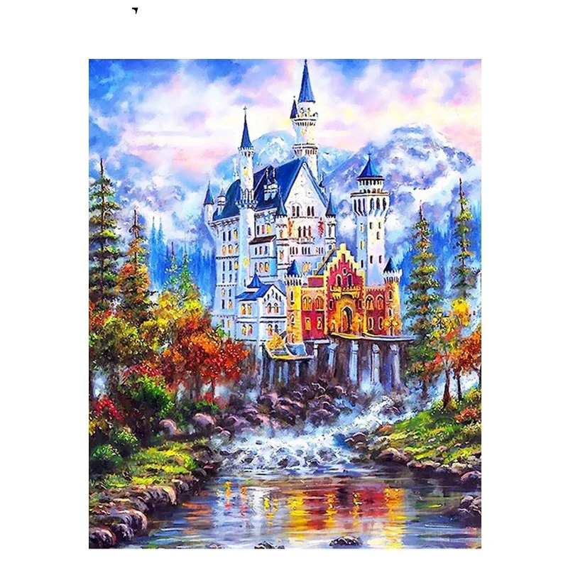 Water Flow Castle Paint By Numbers Coloring Hand Painted Home Decor Kits Drawing Canvas DIY Oil Painting Pictures By Numbers