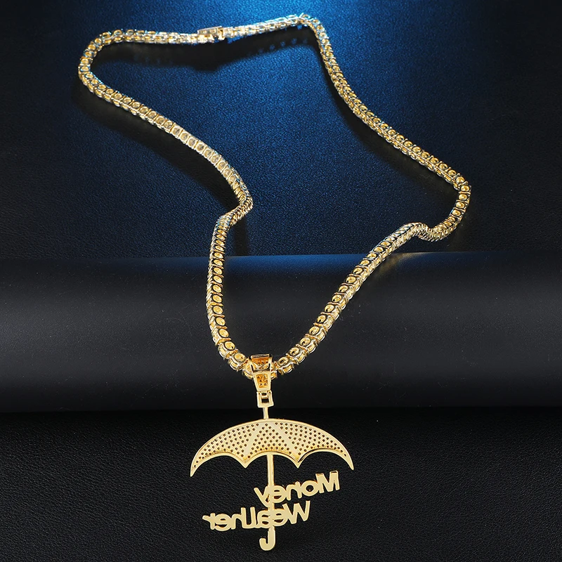 US7 Bling Iced Out Umbrella & Money Wealher кулон и шейный платок с микро закрепкой CZ для мужчин хип хоп ювелирные