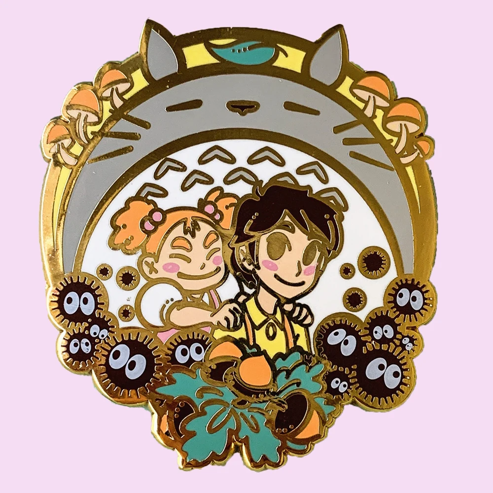 

Kawaii Totoros ＆ Soot Elves Hard Enamel Pin Cute Cartoon Sisters Mei and Satsuki Brooch Miyazaki Hayaos Anime Movie Fans Gift