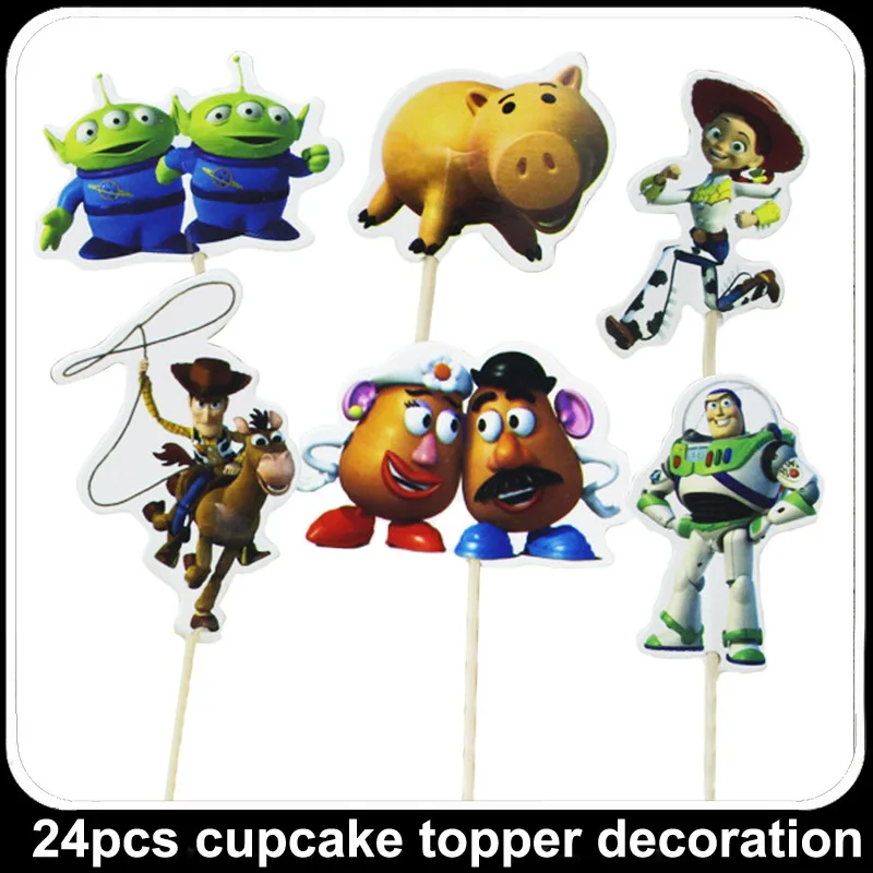 24 шт. (12 оберток + 12 топперов) Дисней История игрушек кекс обертки и топперы