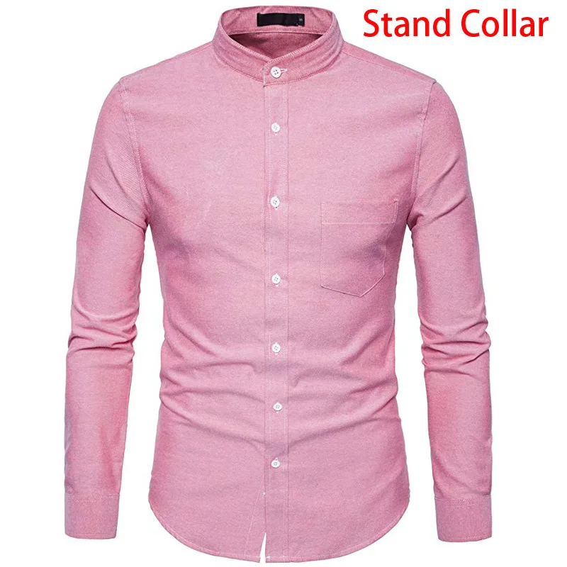 Red stand Collar Оксфордская Хлопковая мужская одежда, рубашки, весна, новинка, стоячий воротник, Chemise Homme, Повседневная Облегающая рубашка, Молодежный стиль, мужская одежда 6XL - Цвет: Red stand Collar