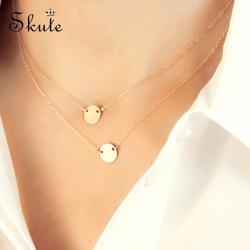 Женское Двухслойное колье Skute минималистичное золотого цвета с блестками и