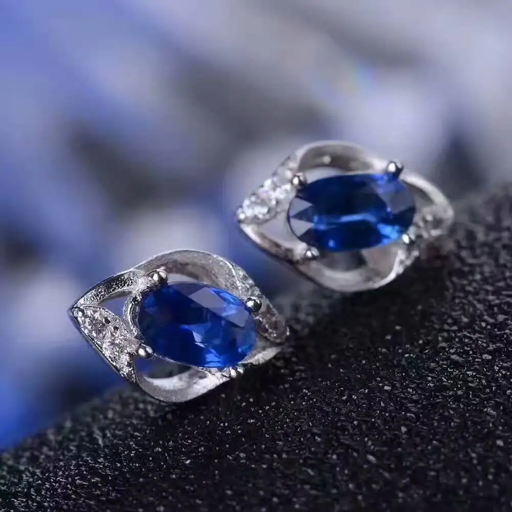 Fashion Sapphire Stud Earrings Cornflower Blue Solid 925 Sterling Silver for Wedding | Украшения и аксессуары