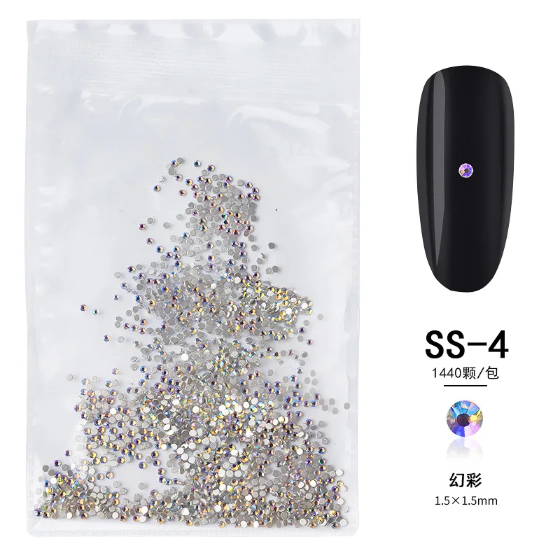 

1440pcs Pack of AB Light Flat-Back Rhinestones for Crystal Nail Art, Round Crystal Gemstones, 1.5 mm - 4 mm, 6 Sizes