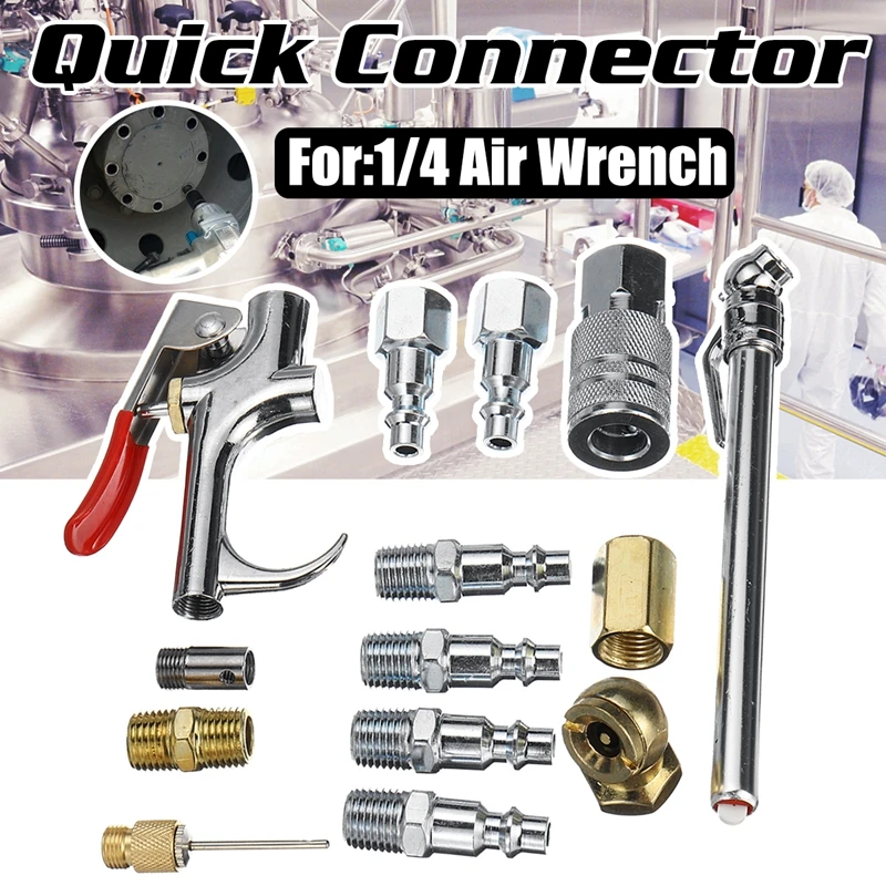 

10Pcs 1/4" Pneumatic Wrench Quick And Quick Connector Hose Connector Kit for Air Compressor Replacement Accessories Kit Brass
