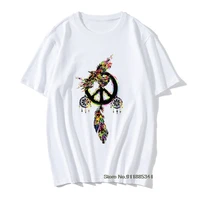 2018 discount male shirts summer tshirts peace dream cather short sleeve tops tees vintage 100 cotton fabric mens t shirts