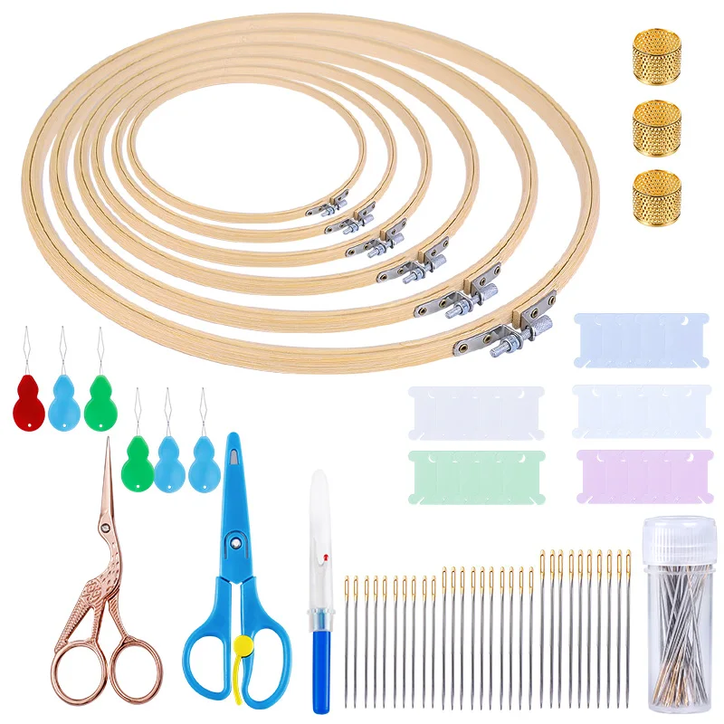 

Nonvor Embroidery Hoops 6 Pcs Cross Stitch Hoop Sets Embroidery Frame Embroidery Needle Large Eye Stitching Needles Beading