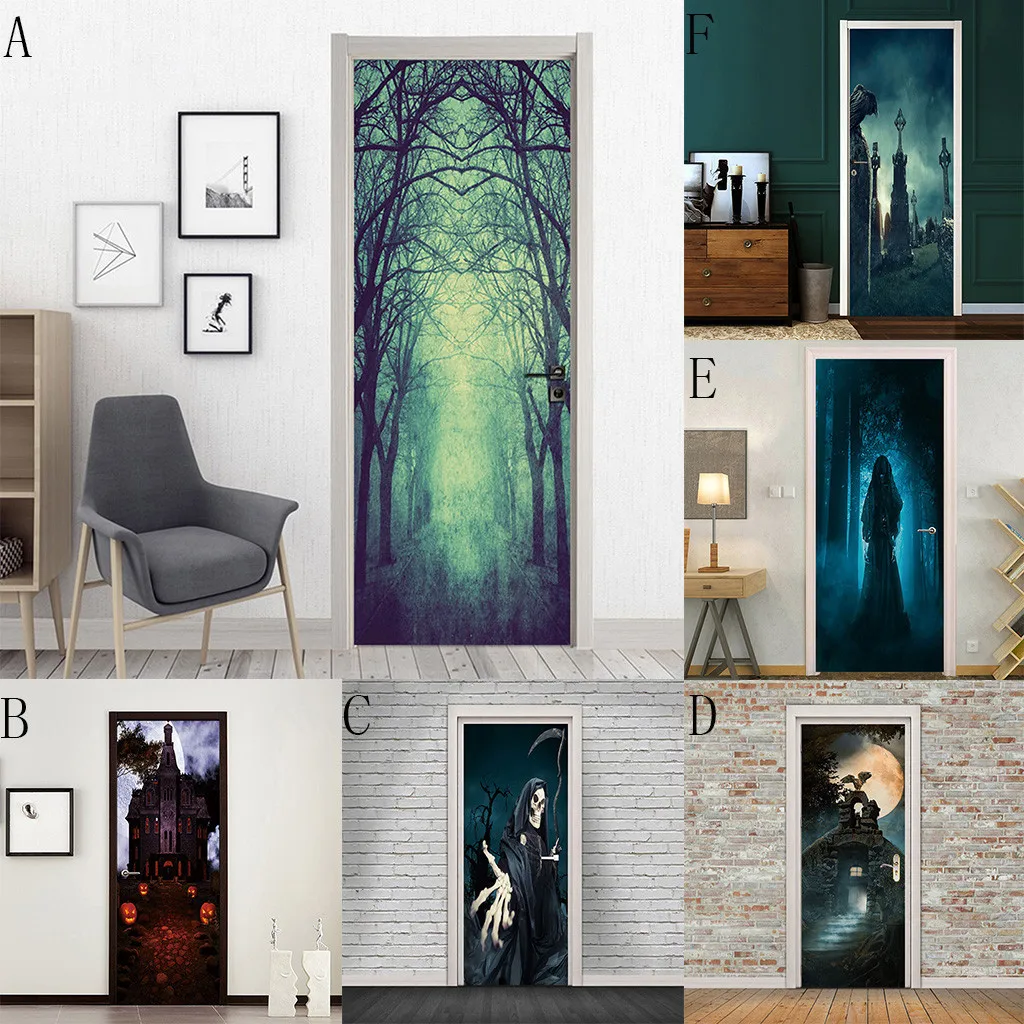 Хэллоуин Череп Зомби наклейки на дверь призрака украшения дома 38 5x200 см x 2 шт.