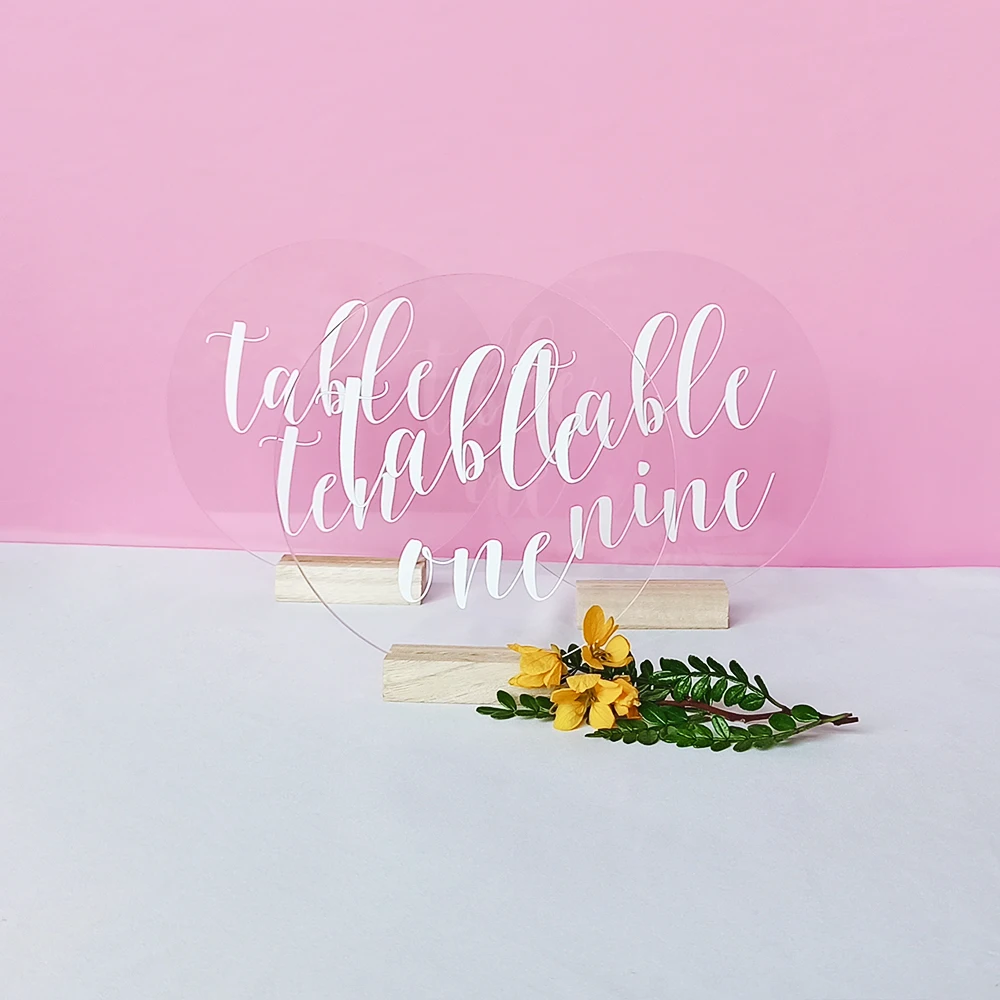Round Acrylic Wedding Table Number with Wood Base Personalized Sign Modern Decor | Дом и сад