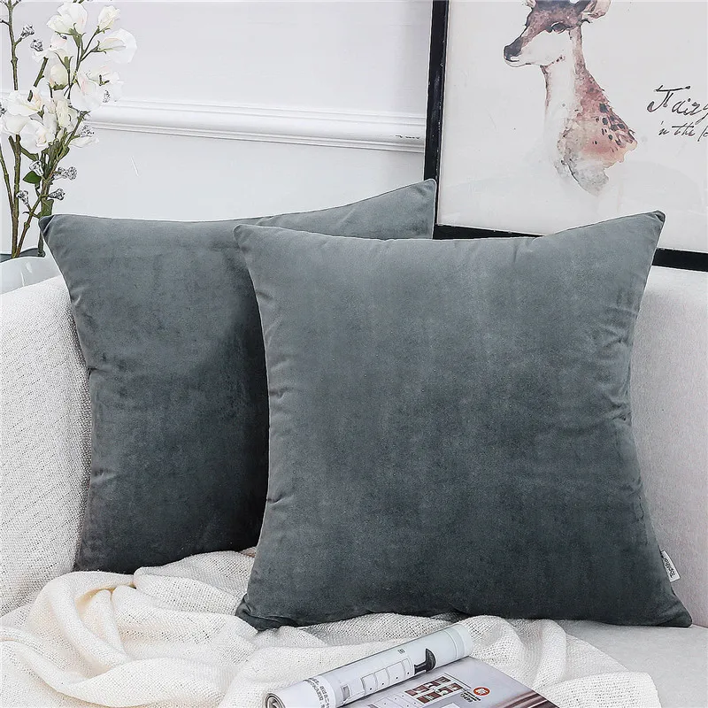 Мягкий серый бархатный чехол для подушки однотонные наволочки дивана стула