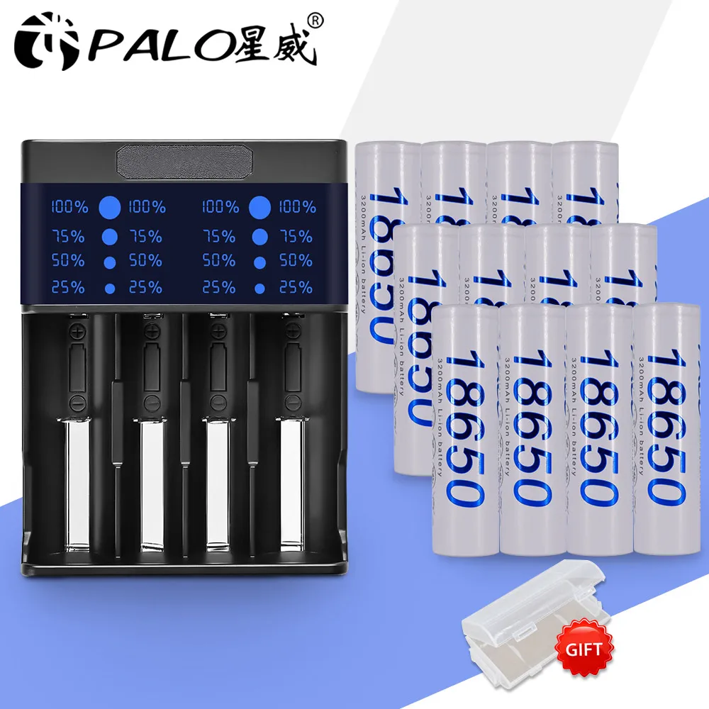 Q574-12PCS 18650 3,7 v перезаряжаемая батарея reachargeable батареи 3200mah литий-ионная 18650 батарея со светодиодным зарядным устройством для AA AAA 18650 Flahlight - Цвет: Q574-12PCS