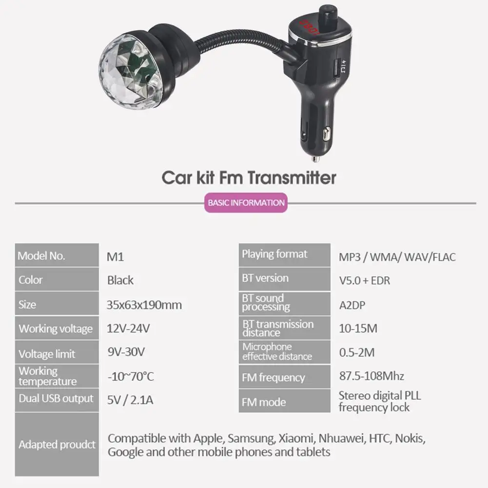 Fm-передатчик Автомобильный Bluetooth 5,0 USB зарядное устройство комплект с ночным видением светодиодный светильник автомобильный адаптер Встроенный микрофон шумоподавления