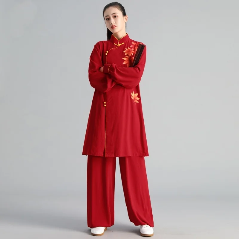 Red Tai Chi Clothing Martial Arts Suit Chinese Warrior Costume Swordsman Kung Fu Outfit Wing Chun Wushu Uniform FF2231 | Тематическая
