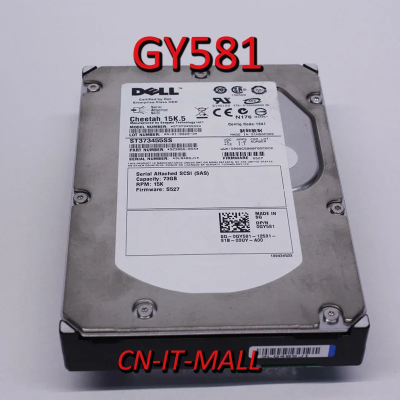 Pulled GY581 ST373455SS 73GB 15000 RPM 16MB Cache SAS 3Gb/s 3.5  Internal Hard Drive