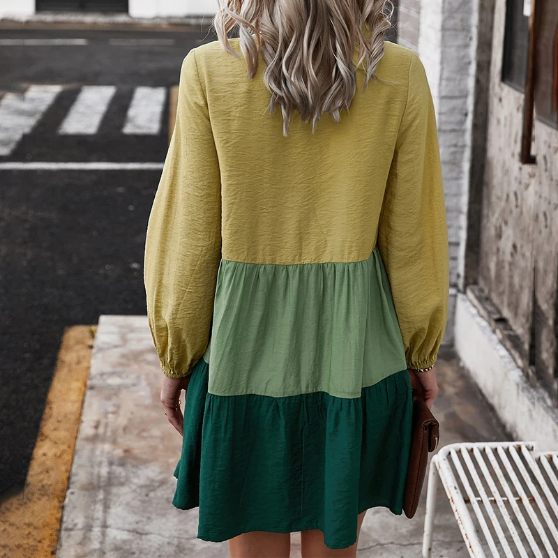 

Fashion Spring Summer Women New O Neck Solid Color Patchwork Dress Casaul Long Sleeves Pullover Irregular Elegant Party Dresses