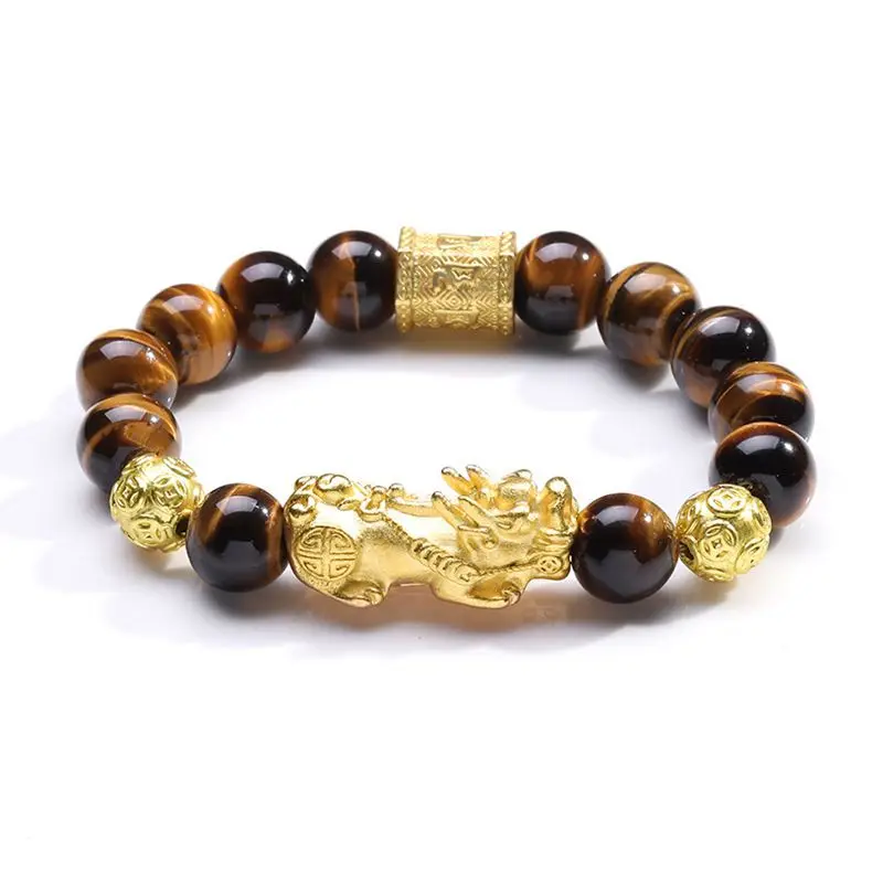 Браслет из бусин натурального камня для мужчин с аллювиальным золотым