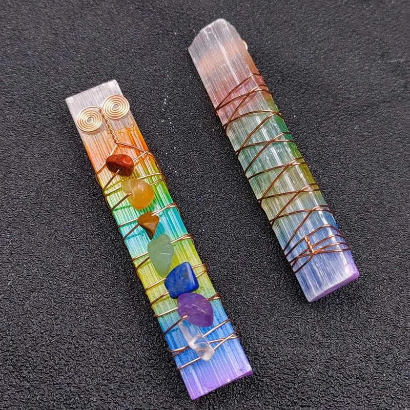 1 шт. Асимметричная палочка Aura Selenite с проволочной оберткой 7 Чакр красочная