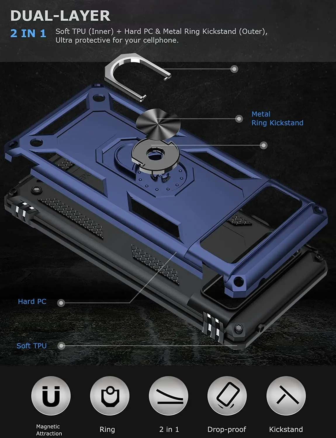 Чехол для телефона Google Pixel 6 Pixel6Pro Pixel6 6Pro 5G кольцо магнитное прочное металлическое