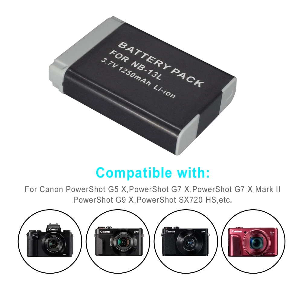 Аккумулятор для цифровой камеры Canon PowerShot G5 X G5X G7 Mark II G7X G9 G9X SX720 2 шт. 1250 мАч |