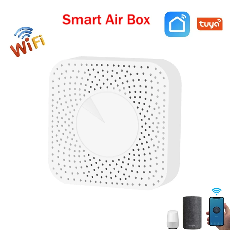 

Tuya WIFI Smart Air Box Carbon Dioxide Detector CO2 Gas Sensor Formaldehyde VOC 6 In 1Temperature Humidity Sensor App Control
